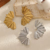 Wholesale Women's Ins Style Pleated Texture Titanium Steel And Stainless Steel Leaf Earrings With Pvd Furnace Vacuum Real Gold Plating