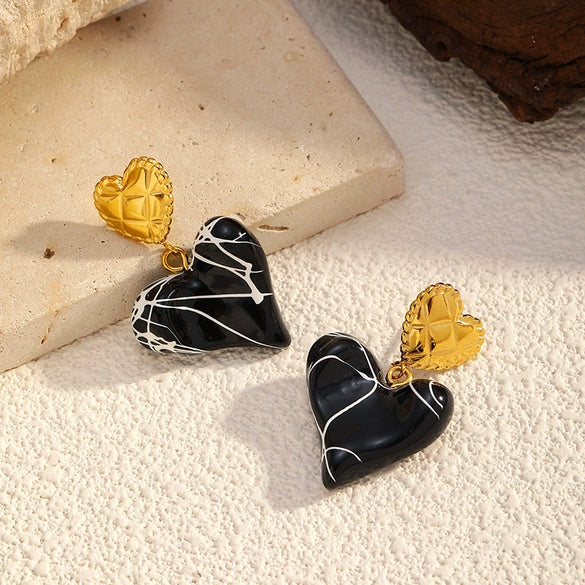 Wholesale Women's Ins Style Real Gold Plated Asymmetrical Heart And Saturn Titanium Steel And Stainless Steel Earrings