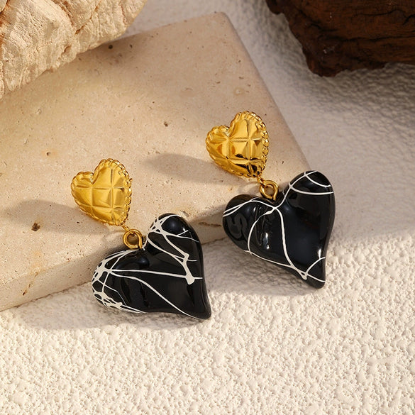 Wholesale Women's Ins Style Real Gold Plated Asymmetrical Heart And Saturn Titanium Steel And Stainless Steel Earrings