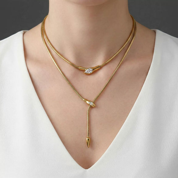 Wholesale Women's Ins Style Snake Head Snake Bone Chain Electroplated Necklace