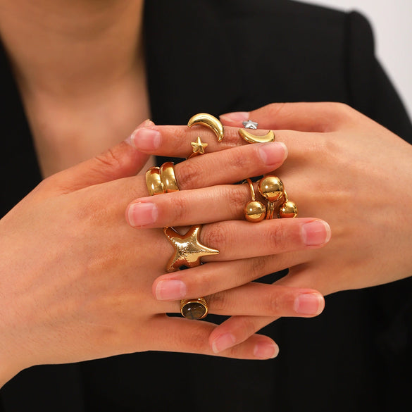 Wholesale Women's Ins Style Stainless Steel Animal Zodiac Starfish Casting Electroplated Ring