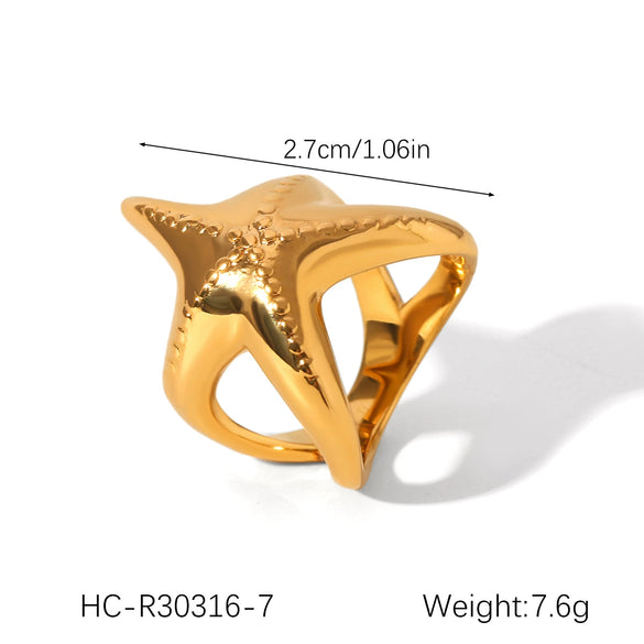 Wholesale Women's Ins Style Stainless Steel Animal Zodiac Starfish Casting Electroplated Ring