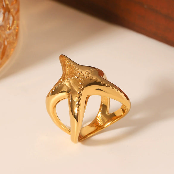 Wholesale Women's Ins Style Stainless Steel Animal Zodiac Starfish Casting Electroplated Ring