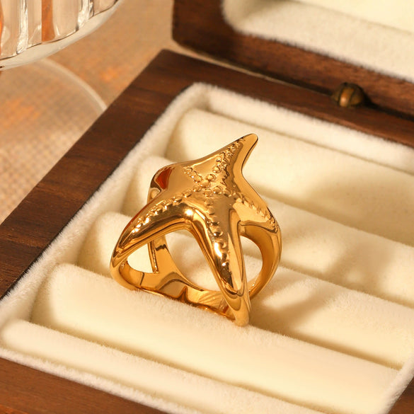 Wholesale Women's Ins Style Stainless Steel Animal Zodiac Starfish Casting Electroplated Ring