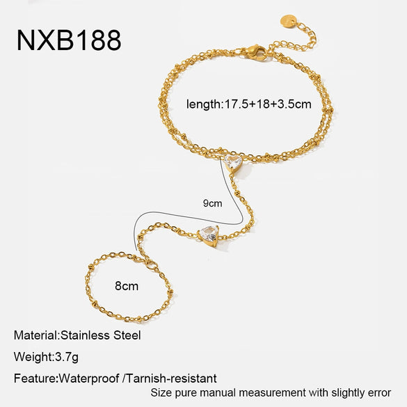 Wholesale Women's Ins Style Stainless Steel 18K Gold Plated Heart Shaped Flower Pendant Wrist Chain Jewelry