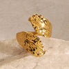 Wholesale Women's Ins Style Stainless Steel Leaf Pattern Electroplated Opening Ring Jewelry