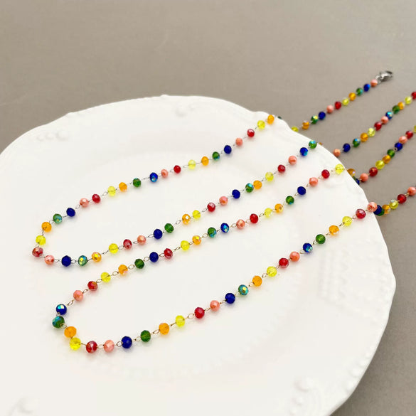 Wholesale Women's Ins Style Stainless Steel Necklace With Multicolor Crystal Stone Pendant And Geometric Pattern Electroplated