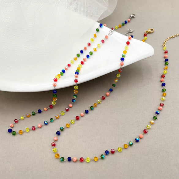 Wholesale Women's Ins Style Stainless Steel Necklace With Multicolor Crystal Stone Pendant And Geometric Pattern Electroplated
