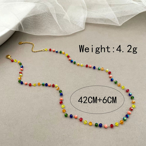 Wholesale Women's Ins Style Stainless Steel Necklace With Multicolor Crystal Stone Pendant And Geometric Pattern Electroplated