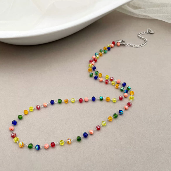 Wholesale Women's Ins Style Stainless Steel Necklace With Multicolor Crystal Stone Pendant And Geometric Pattern Electroplated