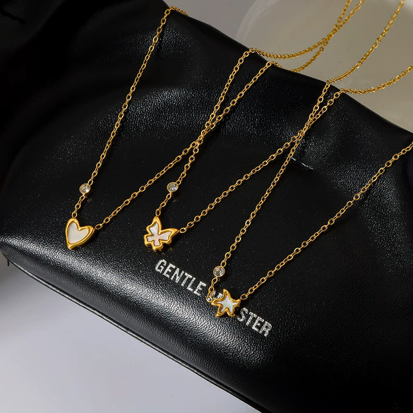 Wholesale Women's Ins Style Stainless Steel Necklace With Pvd Furnace Vacuum Real Gold Plating Star Heart And Butterfly Pendants Oshaped Chain