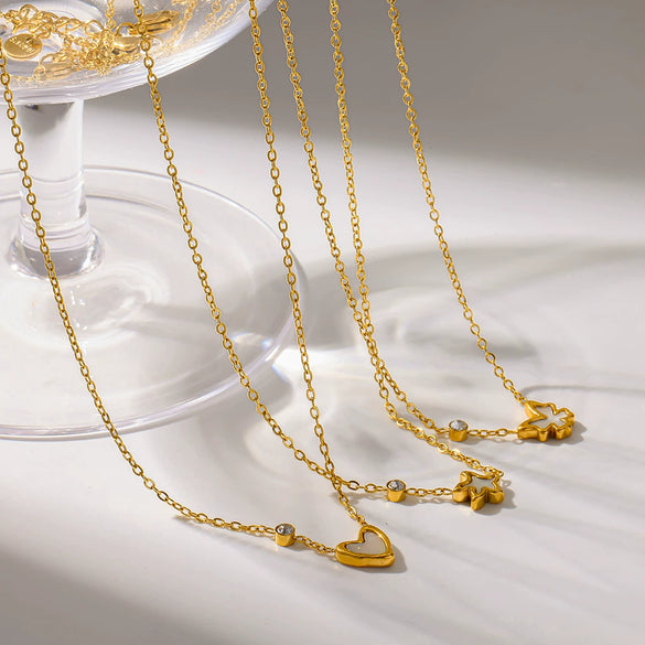 Wholesale Women's Ins Style Stainless Steel Necklace With Pvd Furnace Vacuum Real Gold Plating Star Heart And Butterfly Pendants Oshaped Chain
