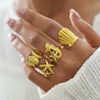 Wholesale Women's Ins Style Stainless Steel Starfish And Shell Design Rings With Pvd Furnace Vacuum Real Gold Plating