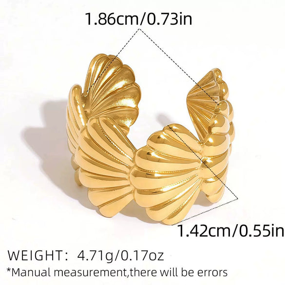 Wholesale Women's Ins Style Stainless Steel Starfish And Shell Design Rings With Pvd Furnace Vacuum Real Gold Plating