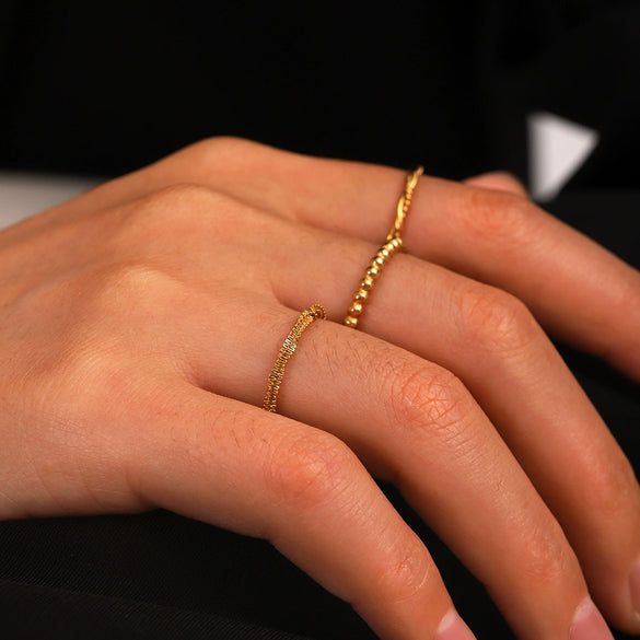 Wholesale Women's Ins Style Stainless Steel Twist Round Bead Geometric Ring With Electroplating And Starry Chain