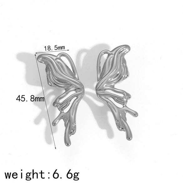 Wholesale Women's Ins Style Titanium Steel And 18K Gold Bow Shaped Electroplated Butterfly Three Dimensional Earrings