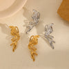 Wholesale Women's Ins Style Titanium Steel And 18K Gold Bow Shaped Electroplated Butterfly Three Dimensional Earrings