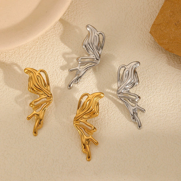 Wholesale Women's Ins Style Titanium Steel And 18K Gold Bow Shaped Electroplated Butterfly Three Dimensional Earrings