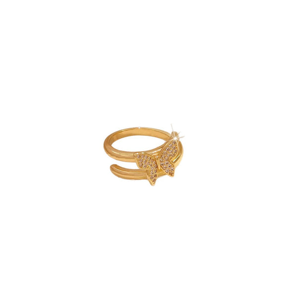 Wholesale Women's Ins Trendy Copper Microinlaid Zircon Real Gold Plated Bow Butterfly Animals Zodiac Ring Accessories