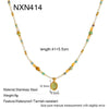 Wholesale Women's Insstyle Geometric Natural Stone And Stainless Steel Handmade Beaded Chain Necklace With Pvd Furnace Vacuum Real Gold Plating