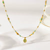 Wholesale Women's Insstyle Geometric Natural Stone And Stainless Steel Handmade Beaded Chain Necklace With Pvd Furnace Vacuum Real Gold Plating