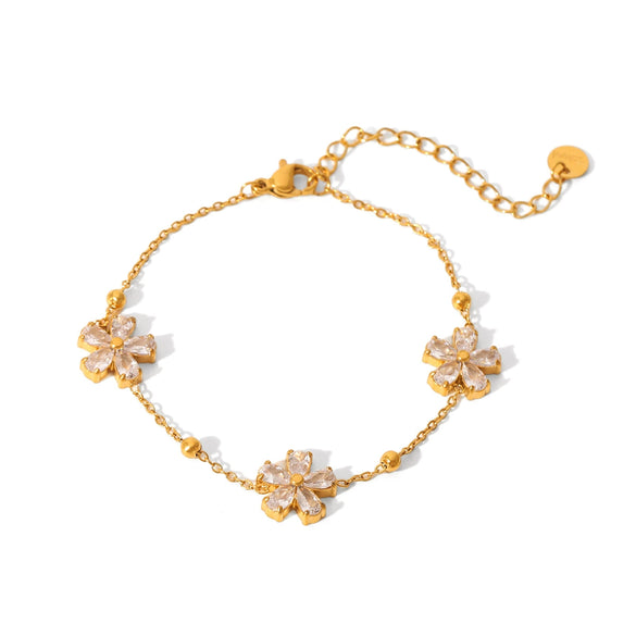 Wholesale Women's Insstyle Geometric Stainless Steel Gold Plated Necklace And Heartshaped Zircon Bracelet
