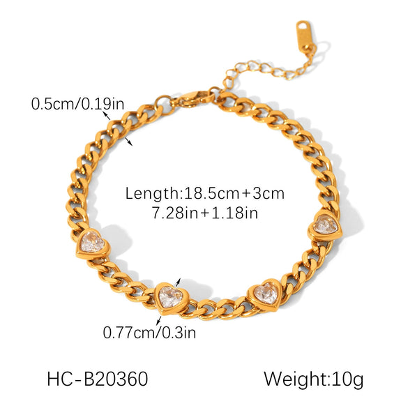 Wholesale Women's Insstyle Geometric Stainless Steel Gold Plated Necklace And Heartshaped Zircon Bracelet