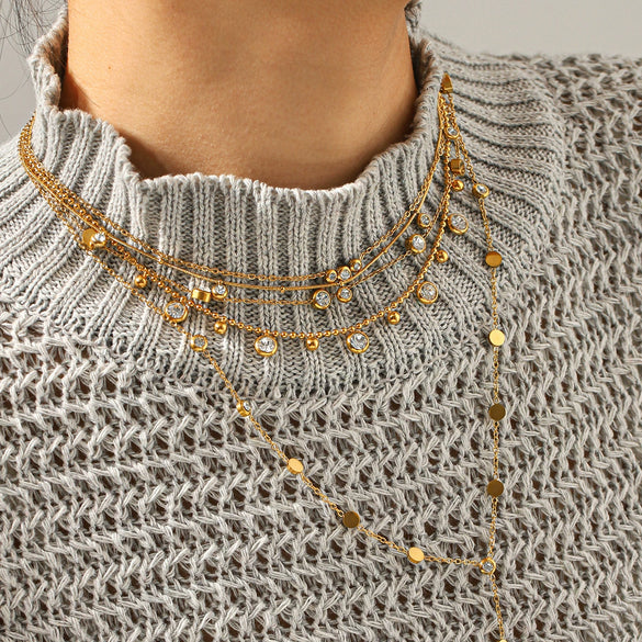 Wholesale Women's Insstyle Geometric Stainless Steel Gold Plated Necklace And Heartshaped Zircon Bracelet