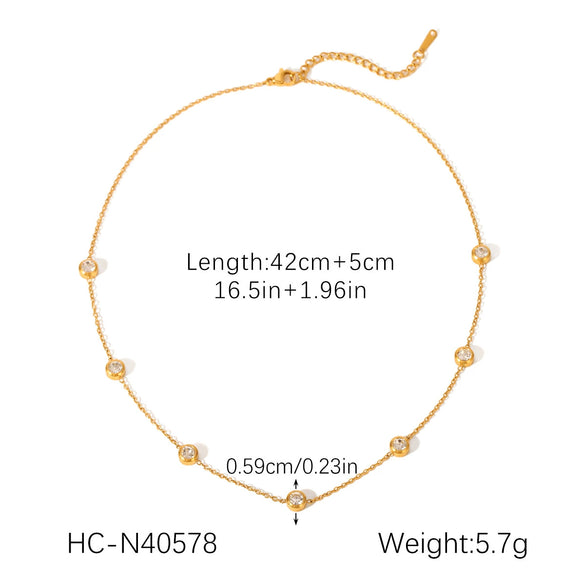 Wholesale Women's Insstyle Geometric Stainless Steel Gold Plated Necklace And Heartshaped Zircon Bracelet