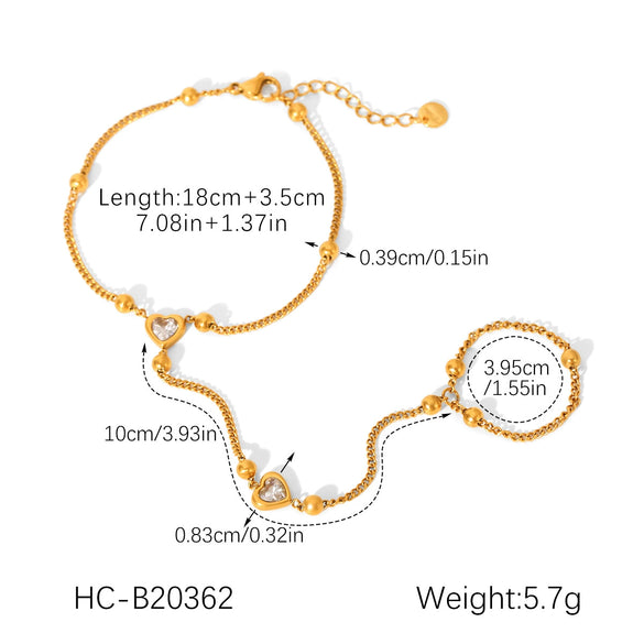 Wholesale Women's Insstyle Geometric Stainless Steel Gold Plated Necklace And Heartshaped Zircon Bracelet