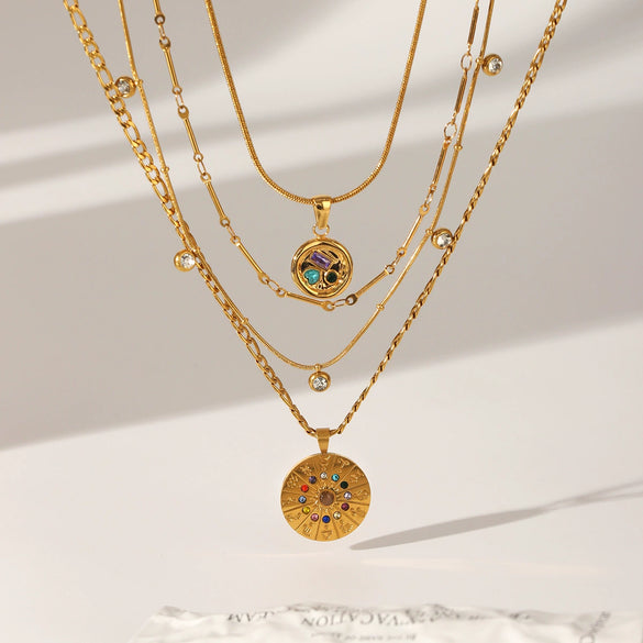 Wholesale Women's Insstyle Geometric Zodiac Sign Gold Plated Stainless Steel Pendant Necklace