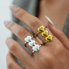 Wholesale Women's Insstyle Heartshaped Open Stainless Steel Rings With Pvd Furnace Vacuum Real Gold Plating