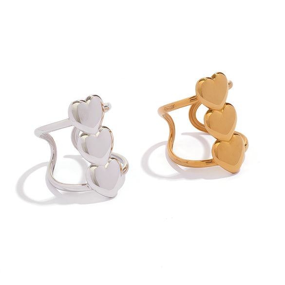 Wholesale Women's Insstyle Heartshaped Open Stainless Steel Rings With Pvd Furnace Vacuum Real Gold Plating