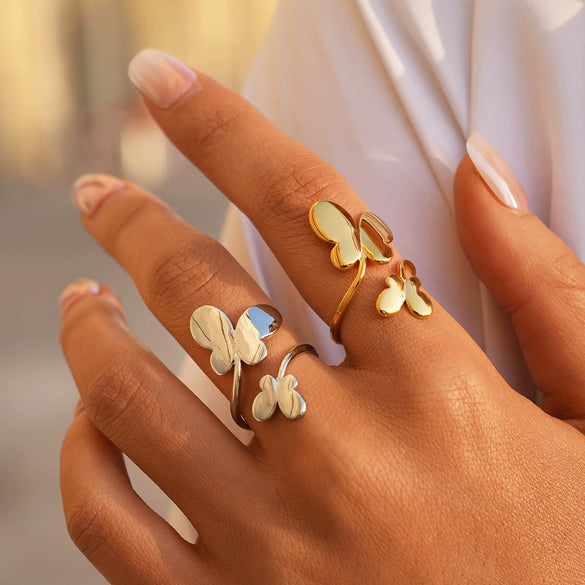 Wholesale Women's Insstyle Stainless Steel Butterfly Rings With Pvd Furnace Vacuum Real Gold Plating