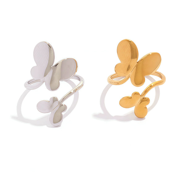 Wholesale Women's Insstyle Stainless Steel Butterfly Rings With Pvd Furnace Vacuum Real Gold Plating