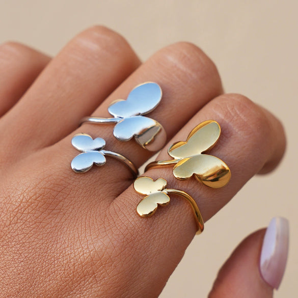 Wholesale Women's Insstyle Stainless Steel Butterfly Rings With Pvd Furnace Vacuum Real Gold Plating