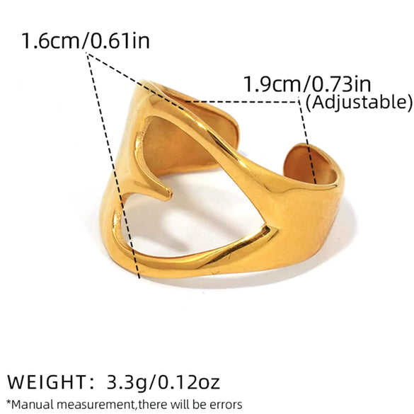 Wholesale Women's Insstyle Stainless Steel Heartshaped Hollow Rings With Pvd Furnace Vacuum Real Gold Plating
