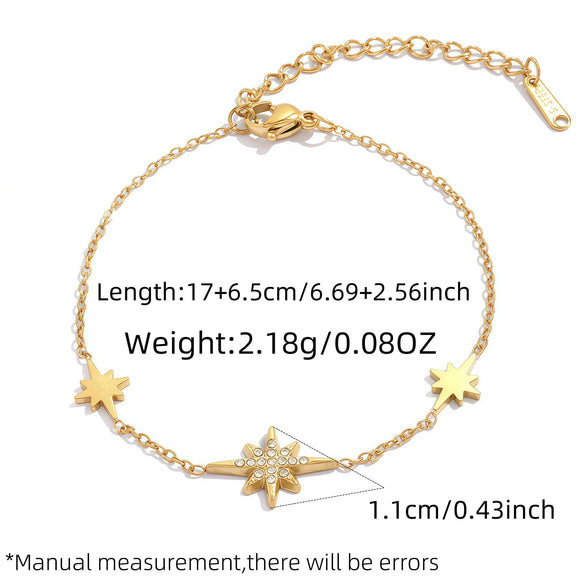 Wholesale Women's Insstyle Stainless Steel 18K Vacuum Plated Star Bracelet With Zircon Eightpointed Star Set
