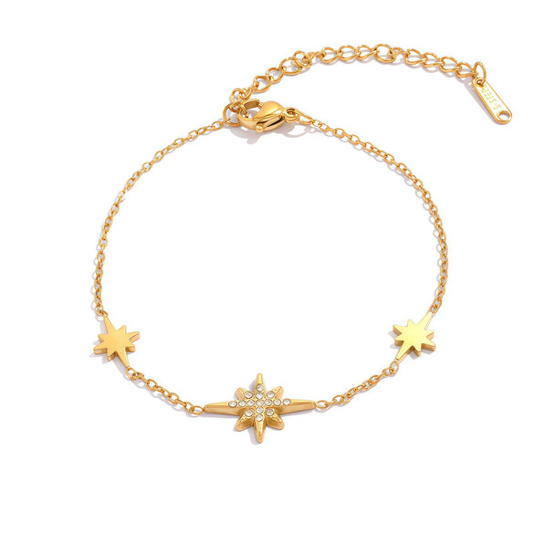 Wholesale Women's Insstyle Stainless Steel 18K Vacuum Plated Star Bracelet With Zircon Eightpointed Star Set