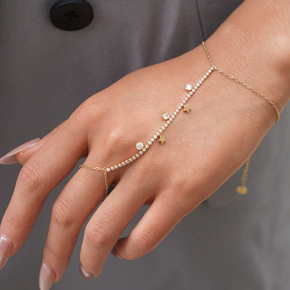 Wholesale Women's Insstyle Star Pattern Stainless Steel Real Gold Plated Bracelet With Star Zircon