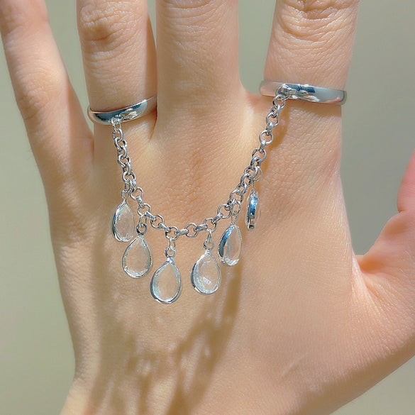 Wholesale Women's Iron Alloy Drop Shape Tassel Chain Finger Ring With Electroplating And Niche Stylish Design