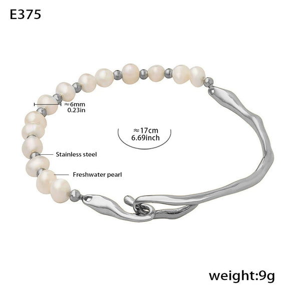 Wholesale Women's Irregular Baroque Freshwater Pearl And Stainless Steel Bracelet With Geometric Design And Electroplating