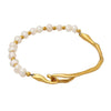 Wholesale Women's Irregular Baroque Freshwater Pearl And Stainless Steel Bracelet With Geometric Design And Electroplating