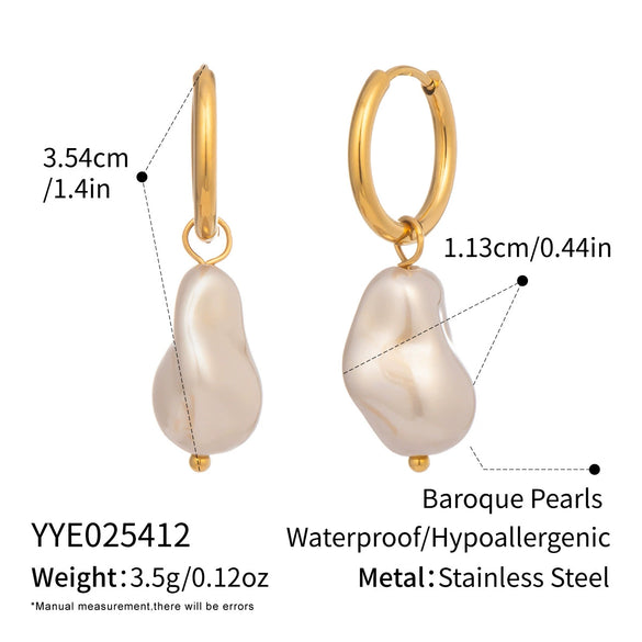 Wholesale Women's Irregular Baroque Geometric Light Luxury Minimalist Stainless Steel Pvd Furnace Vacuum Real Gold Plated Pearl Earrings Jewelry