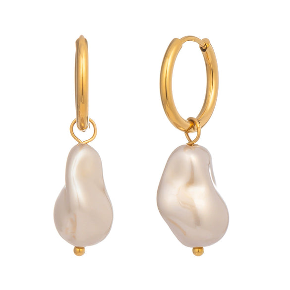 Wholesale Women's Irregular Baroque Geometric Light Luxury Minimalist Stainless Steel Pvd Furnace Vacuum Real Gold Plated Pearl Earrings Jewelry
