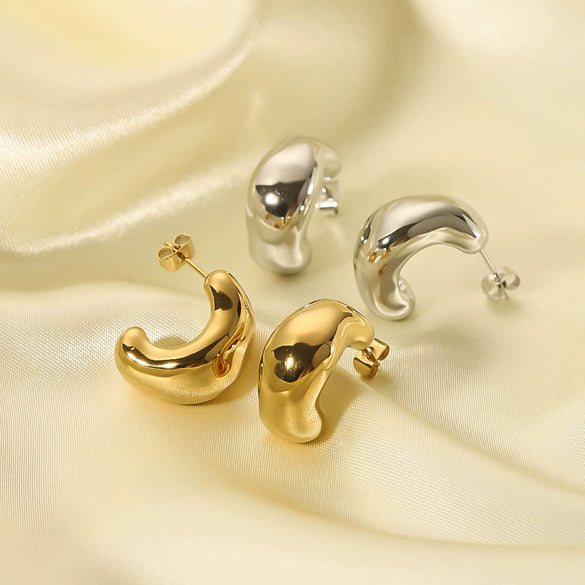 Wholesale Women's Irregular C Shaped Stainless Steel Earrings With 18K Gold Plated Geometric Design