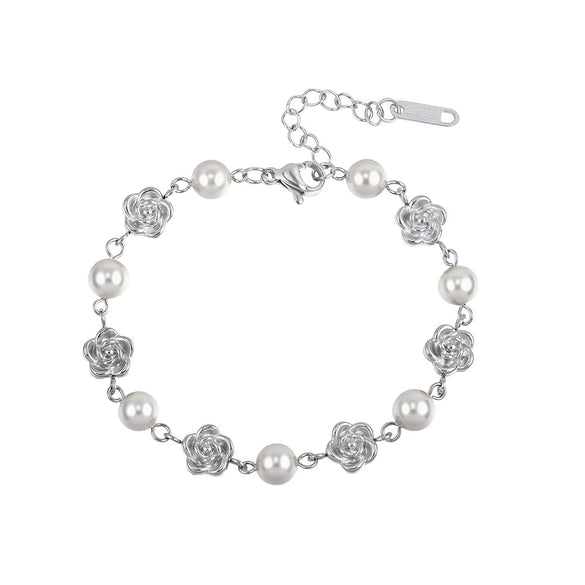 Wholesale Women's Irregular Freshwater Pearl Geometric Stainless Steel Vacuum Plated Adjustable Bracelet