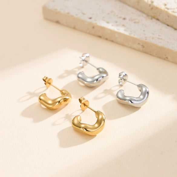 Wholesale Women's Irregular Geometric Cshaped Stainless Steel And 925 Silver Earrings With 18K Gold Electroplating Original Design