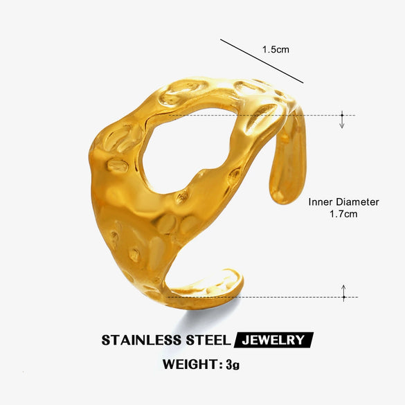 Wholesale Women's Irregular Hammer Geometric Stainless Steel Ring With 18K Gold Plated Vacuum Electroplating