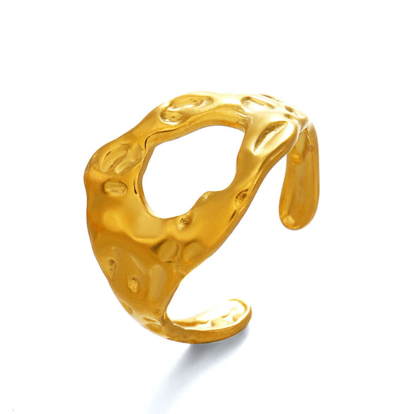 Wholesale Women's Irregular Hammer Geometric Stainless Steel Ring With 18K Gold Plated Vacuum Electroplating